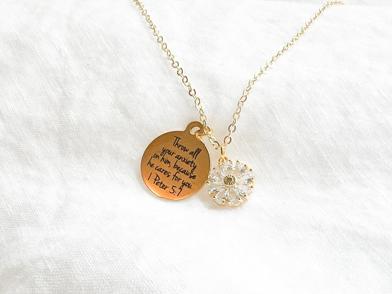 Throw All Your Anxiety Flower Gold Necklace