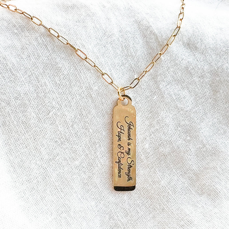 Jehovah is my Strength, Hope, Confidence Gold Necklace