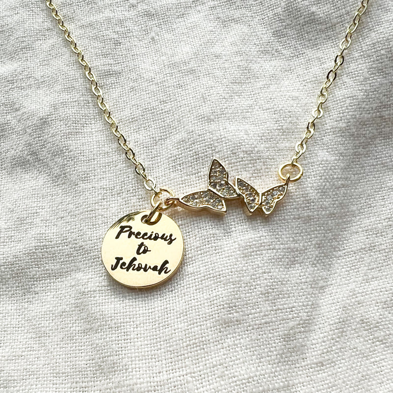 You are Precious To Jehovah Gold Butterfly Necklace