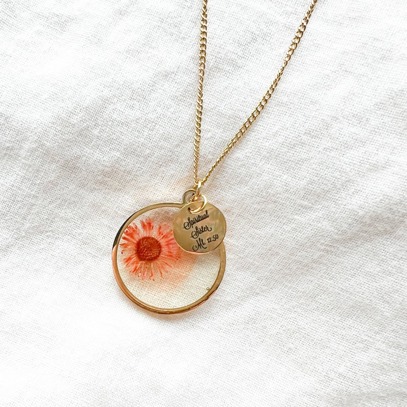 Spiritual Sister Dried Flower Gold Necklace