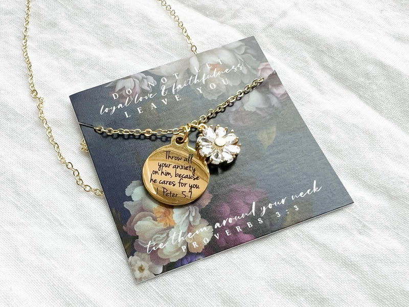 Throw All Your Anxiety Flower Gold Necklace