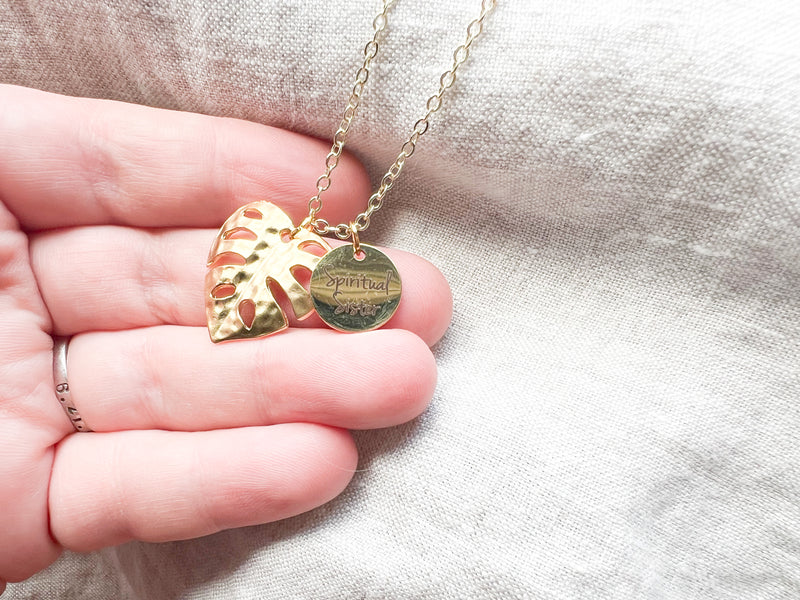 Spiritual Sister Monstera Gold Necklace