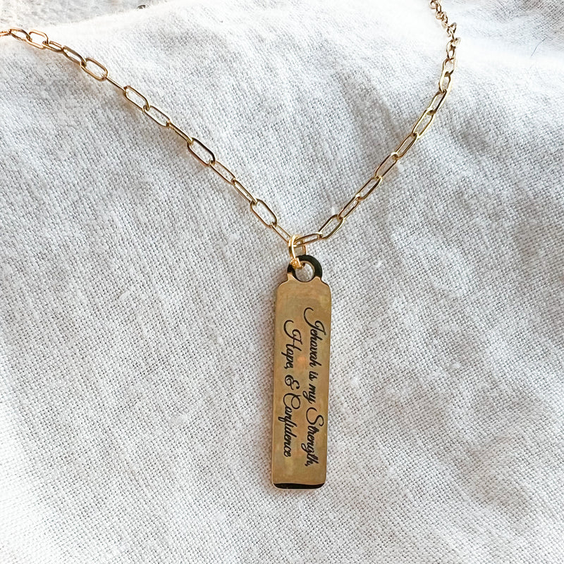 Jehovah is my Strength, Hope, Confidence Gold Necklace