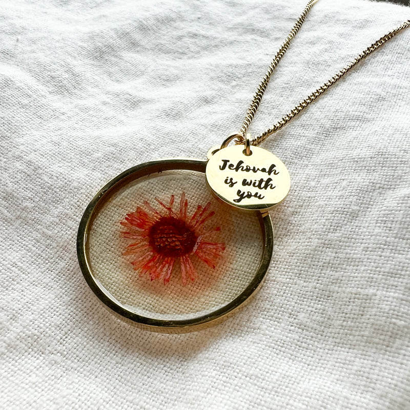 Jehovah is With You Gold Necklace - Pink Daisy