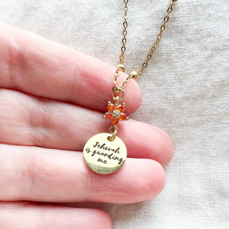 Jehovah is Guarding Me Gold Necklace - Orange Flower