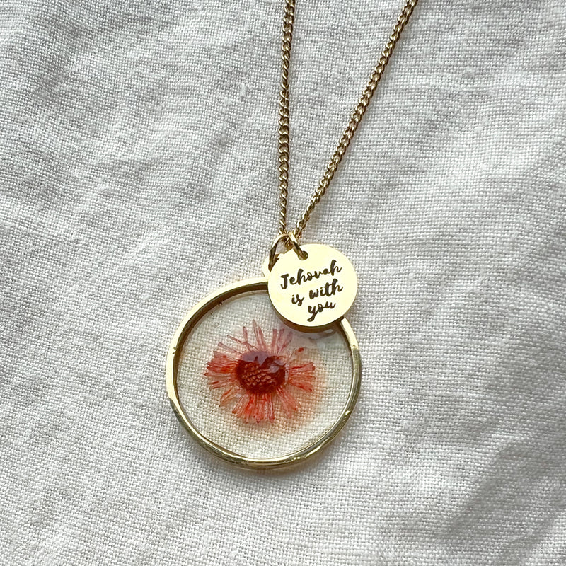 Jehovah is With You Gold Necklace - Pink Daisy