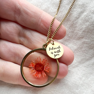 Jehovah is With You Gold Necklace - Pink Daisy