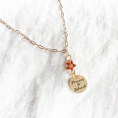 You are Precious To Jehovah Gold Orange Flower Necklace