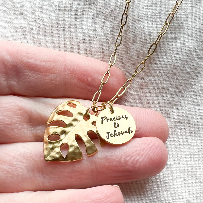 You are Precious To Jehovah Gold Monstera Necklace