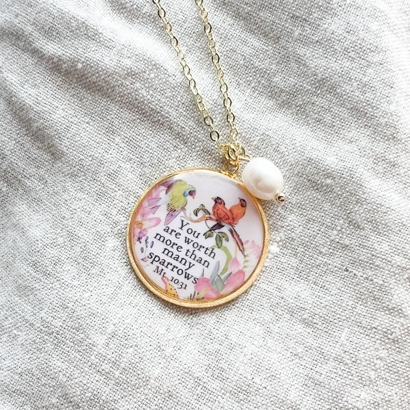 You Are Worth More Than Many Sparrows Gold Necklace