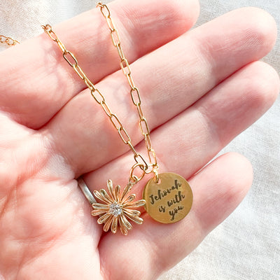 Jehovah is With You Daisy Gold Necklace