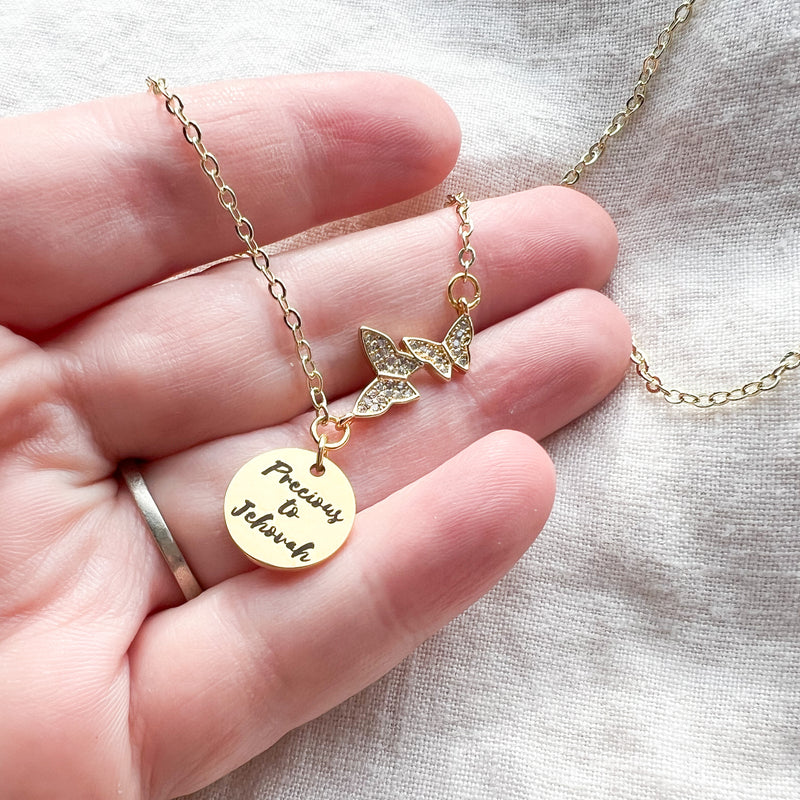 You are Precious To Jehovah Gold Butterfly Necklace