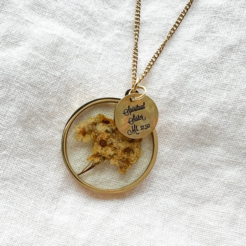 Spiritual Sister Dried Flower Gold Necklace