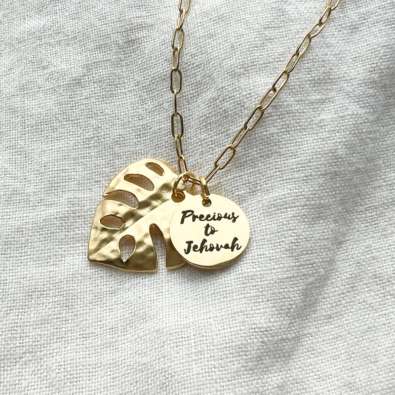 You are Precious To Jehovah Gold Monstera Necklace