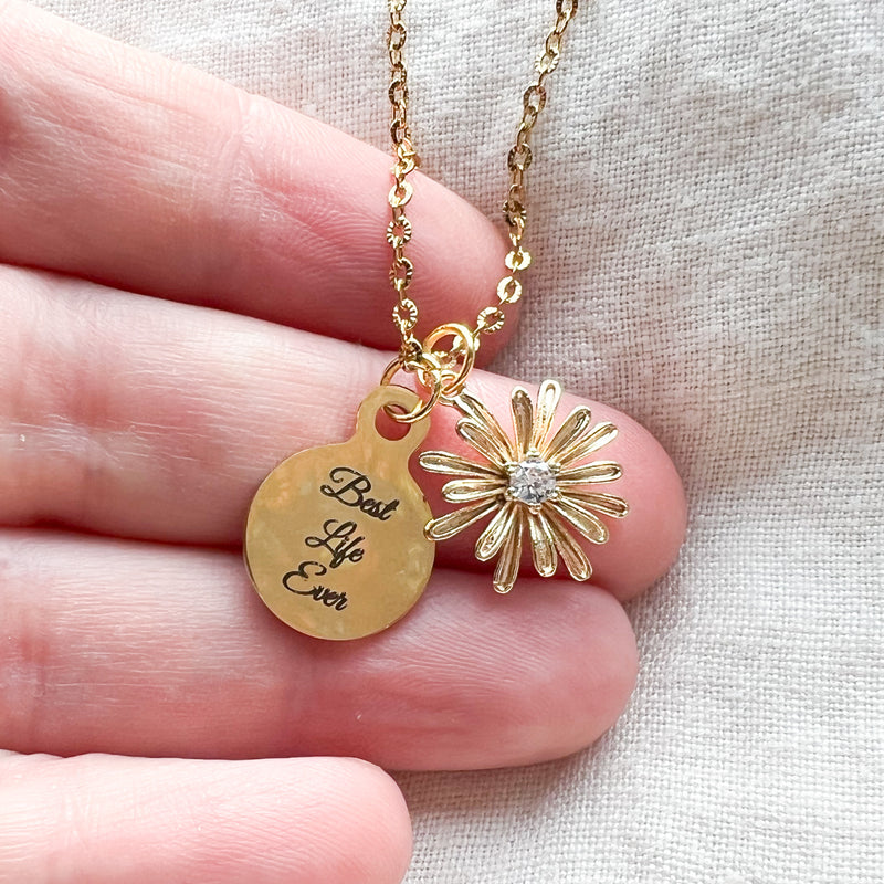 Best Life Ever Daisy Gold Necklace