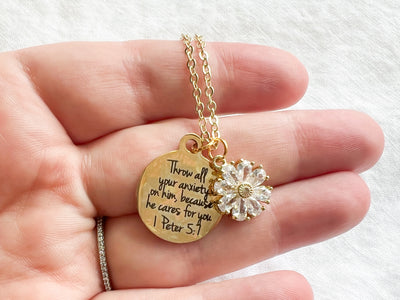 Throw All Your Anxiety Flower Gold Necklace