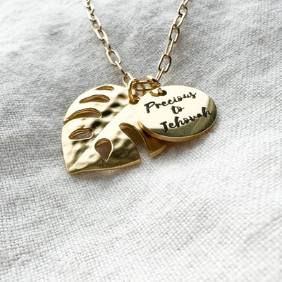 You are Precious To Jehovah Gold Monstera Necklace