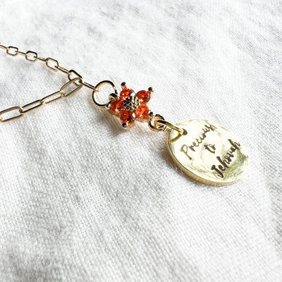 You are Precious To Jehovah Gold Orange Flower Necklace