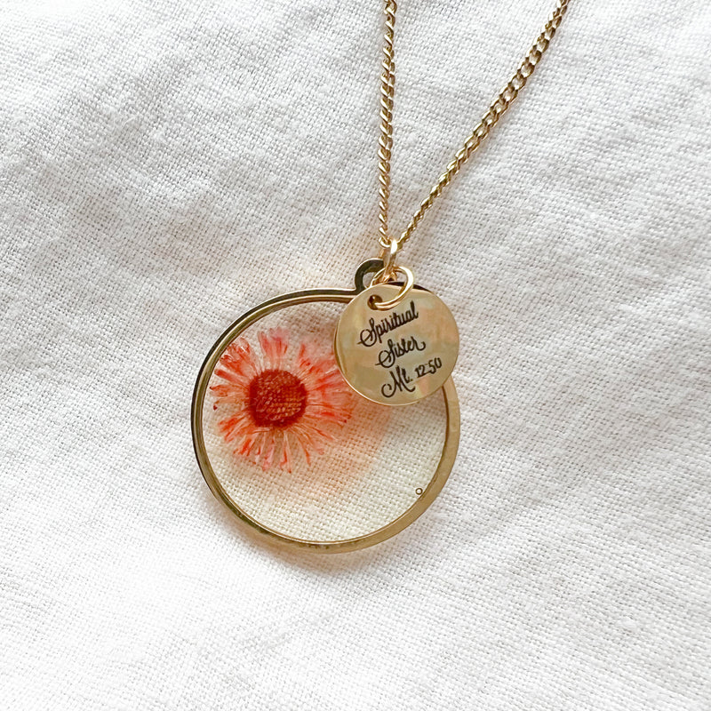 Spiritual Sister Dried Flower Gold Necklace