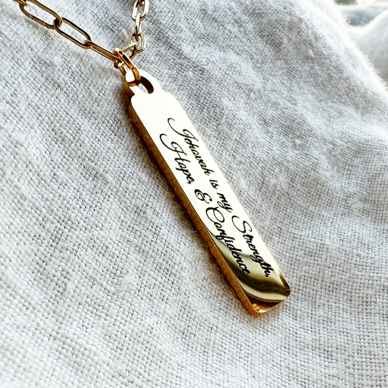 Jehovah is my Strength, Hope, Confidence Gold Necklace