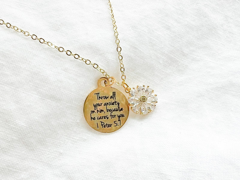 Throw All Your Anxiety Flower Gold Necklace