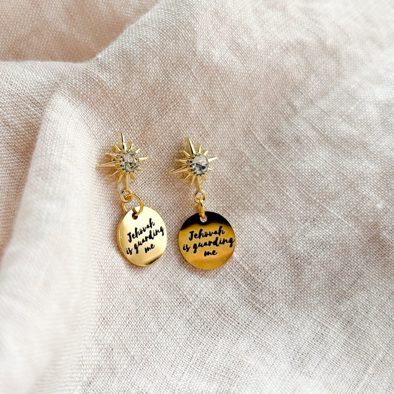 Gold Jehovah Is Guarding You Earrings