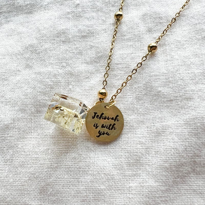 Jehovah is With You Gold Necklace - White Flower