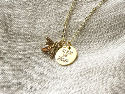 Bee Busy For Jehovah Rhinestone Gold Necklace