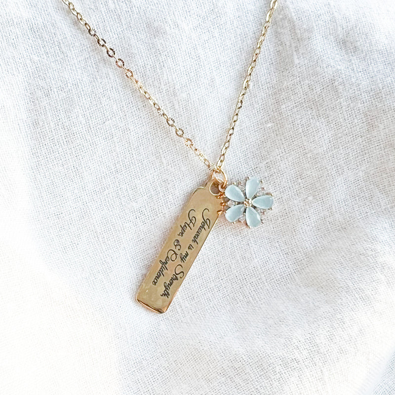 Jehovah is my Strength, Hope, Confidence Blue Stone Gold Necklace