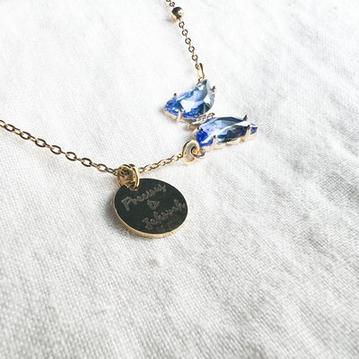 You are Precious To Jehovah Blue Butterfly Gold Necklace