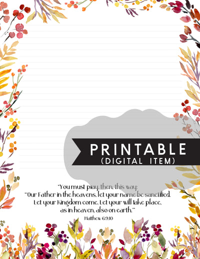 Autumn Field Matthew 6:1 Letter Writing Printable - Print At Home - GINGERS