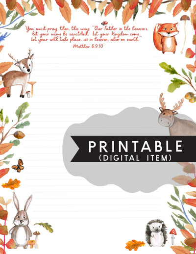 Woodland Creatures Matthew 6:1 Letter Writing Printable - GINGERS