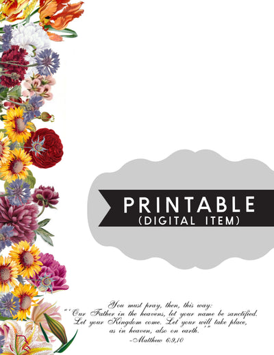 Vintage Floral Matthew 6:1 Letter Writing Printable - Unlined - GINGERS