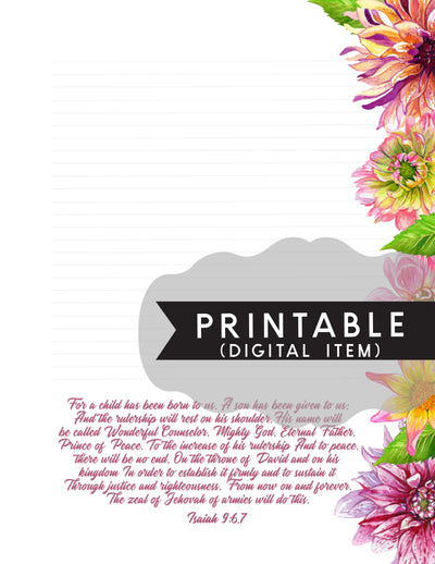 Dahlia Isaiah 9:6,7 Letter Writing Printable - Print At Home - GINGERS