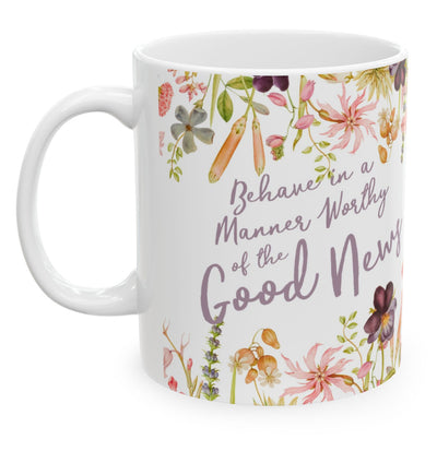 Personalized Behave in a Manner Worthy of the Good News - Assembly Mug - Floral