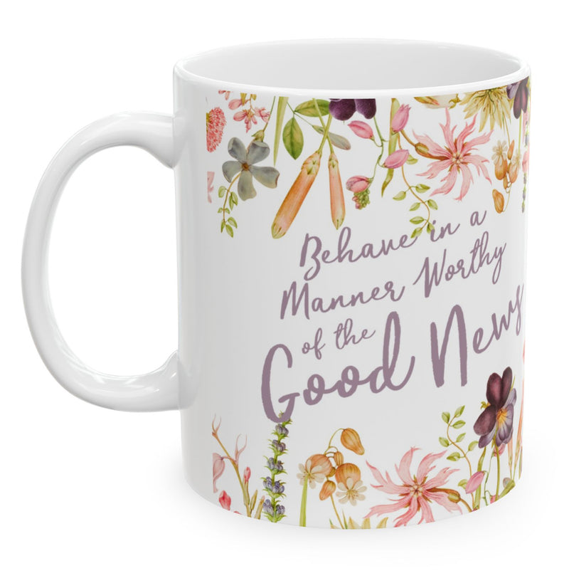 Personalized Behave in a Manner Worthy of the Good News - Assembly Mug - Floral