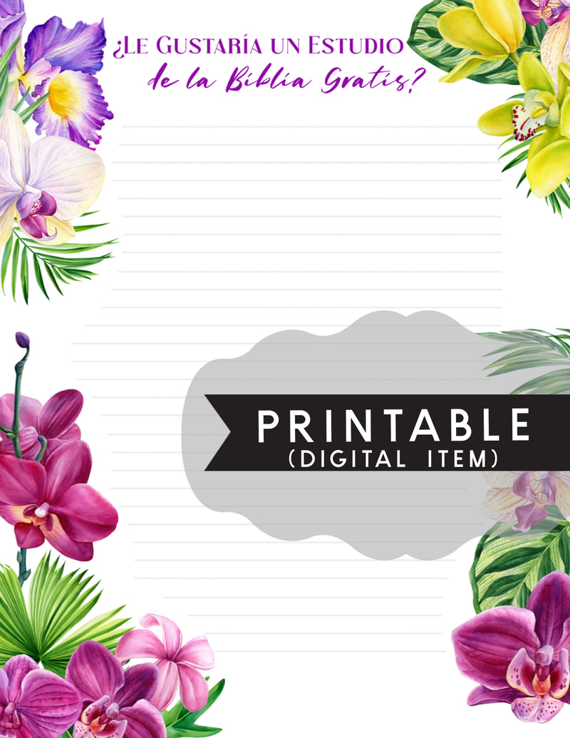 Spanish Free Bible Study Letter Writing Printable -Print At Home - Orchid