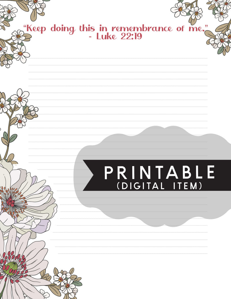 Memorial- Luke 22:19 -  Letter Writing Printable - Digital Item