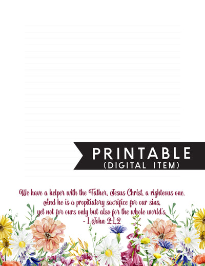 Memorial- 1 John 2:1,2 - Floral Letter Writing Printable - Digital Item - GINGERS