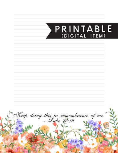 Memorial- Luke 22:19 - Pastel Wildflower Floral Letter Writing Printable - GINGERS