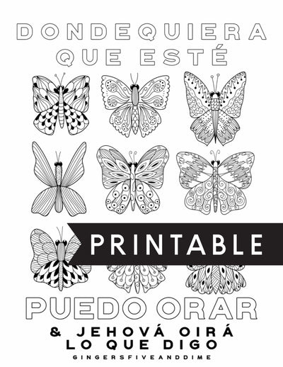 Spanish Anytime Anywhere I Can Pray Butterfly Kids Coloring Page - GINGERS