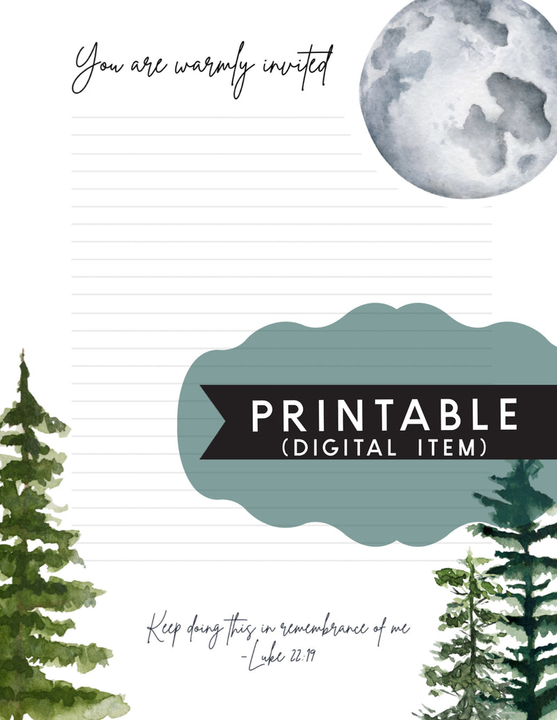 Memorial- You Are Warmly Invited Luke 22:19 - Full Moon Letter Writing Printable - GINGERS