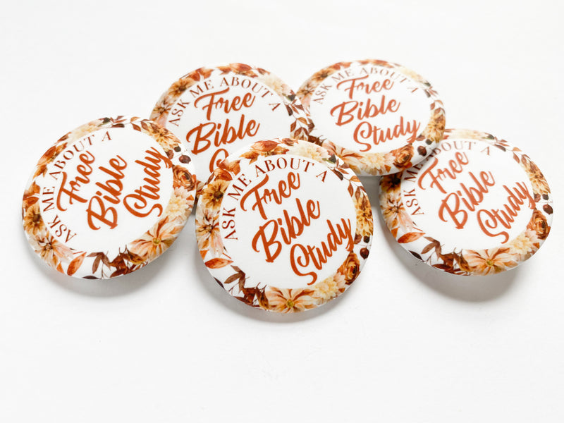 Ask Me About A Free Bible Study Pins - Autumn Floral - GINGERS