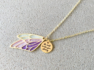He Will Make You Strong Butterfly Wing Gold Necklace - GINGERS