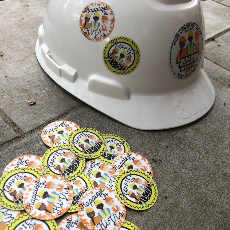 LDC DRC Volunteer Hard Hat Sticker - Happiest in Hi Vis - GINGERS
