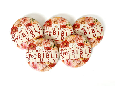 Ask Me About A Free Bible Study Pins - Cozy Autumn Floral - GINGERS
