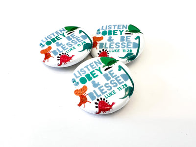 Dinosaur Listen Obey and Be Blessed Kids Pins - GINGERS