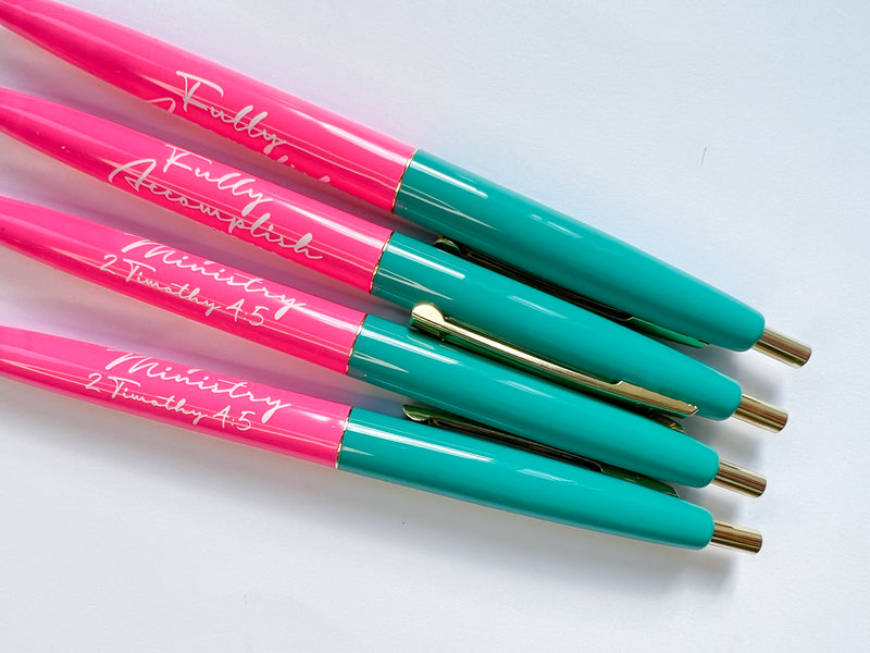 Fully Accomplish Your Ministry Pink & Teal Pens - GINGERS