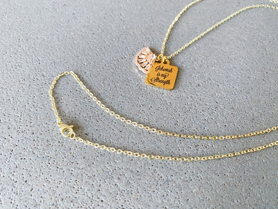 Jehovah is my Strength Rhinestone Fan Gold Necklace - GINGERS