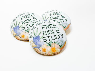 Ask Me About A Free Bible Study Pins - Peaceful Floral - GINGERS